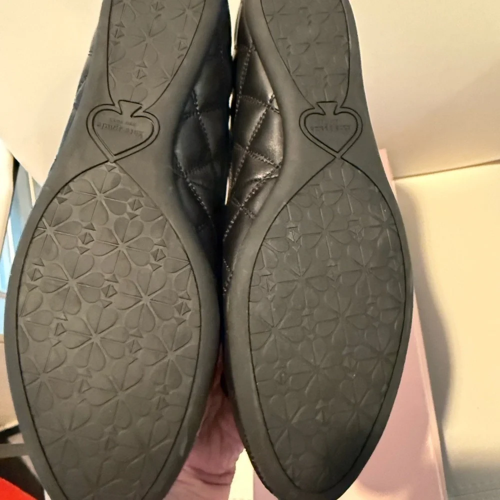 Kate Spade Pauline Black Patent Quilted Leather Flats 8.5 New